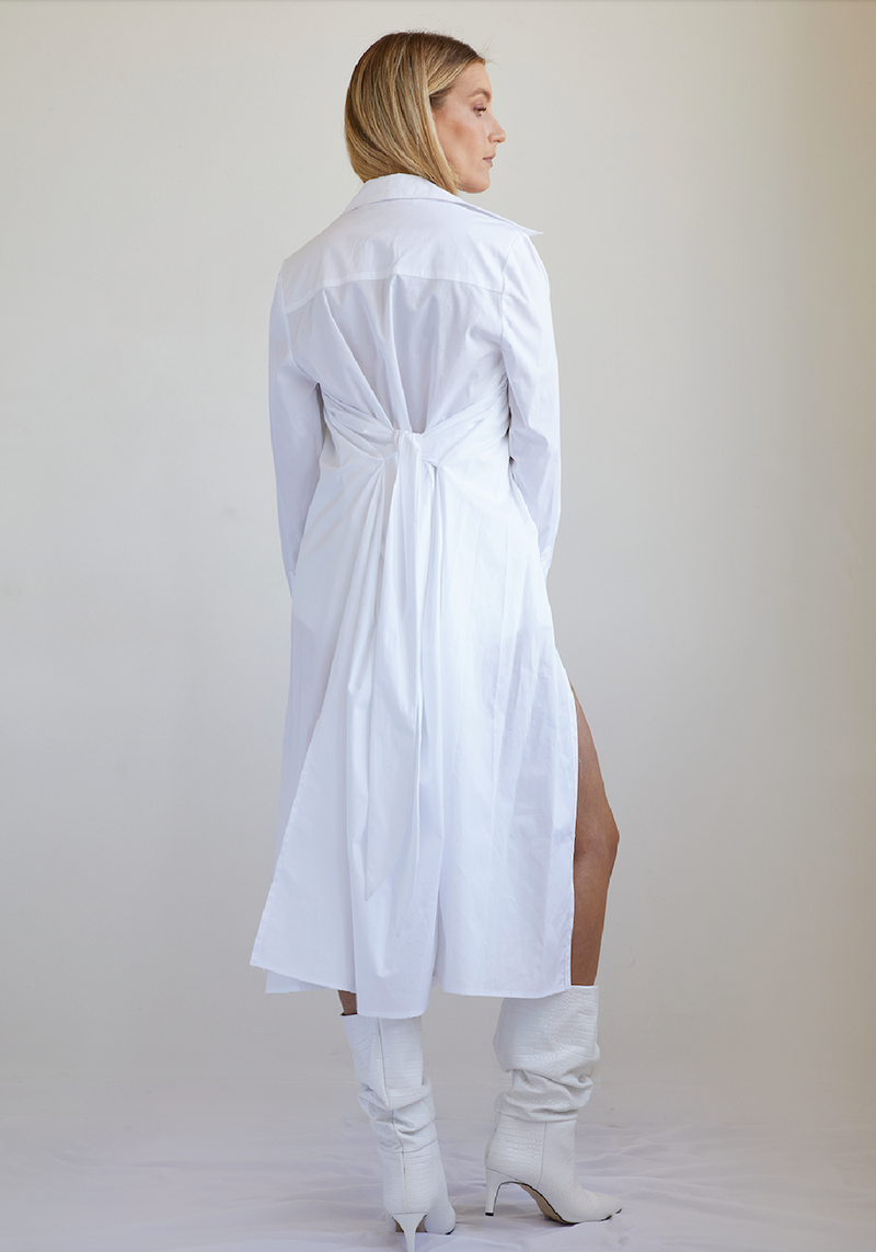 AVALON - 100% Cotton shirt dress with shell buttons and front or back tie