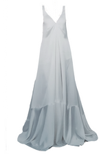 IRIS-  Trapeze white satin full length dress with V-neck