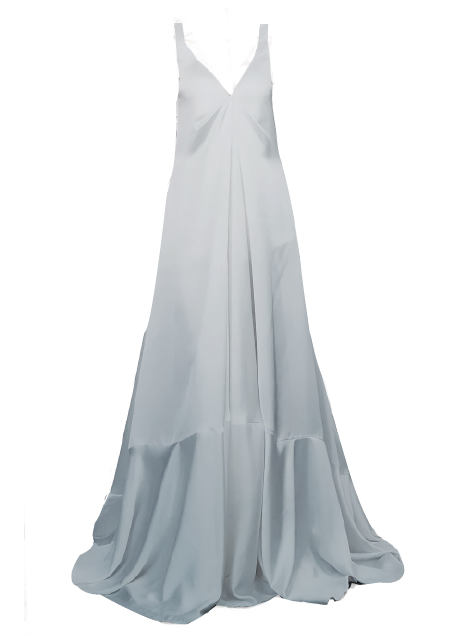 IRIS-  Trapeze white satin full length dress with V-neck