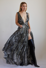 Phoenix - Sequin printed V neck maxi dress