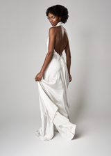 ROSÉ - Full length sequin dress with high halter neck and back tie detail