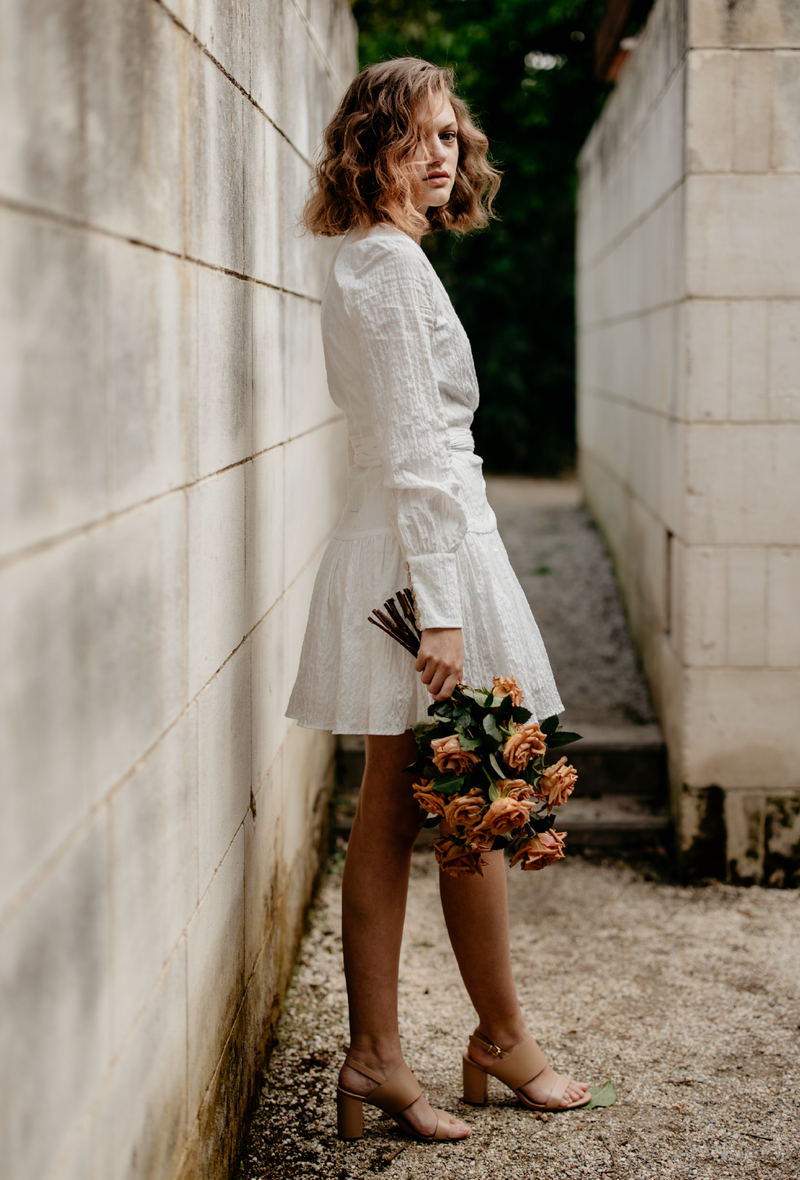 CLEO - Fine embroidered cotton tie-up knee length dress