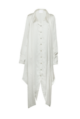 ARIA - Twist tie front satin shirt dress in white