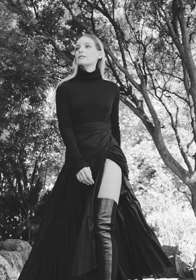 Mila - Full layered fine cotton maxi skirt in black