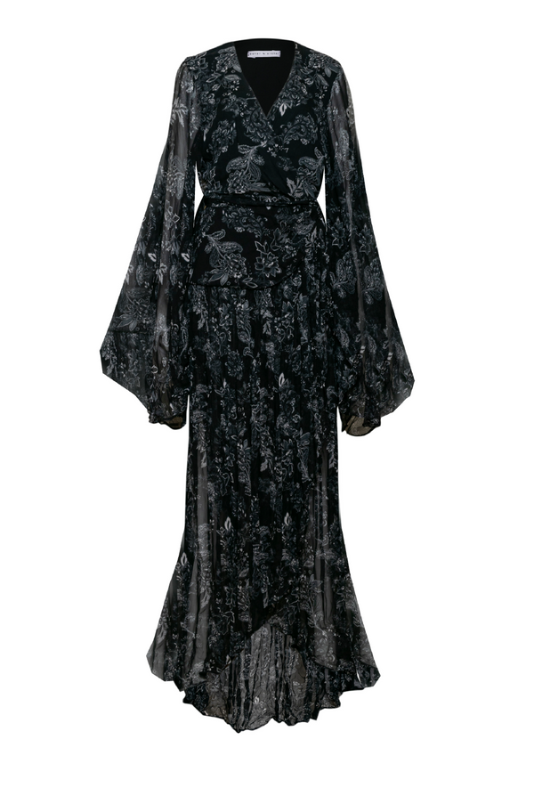 AURORA - Fine chiffon tie-up robe in black