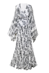AURORA - Fine chiffon tie-up robe in white