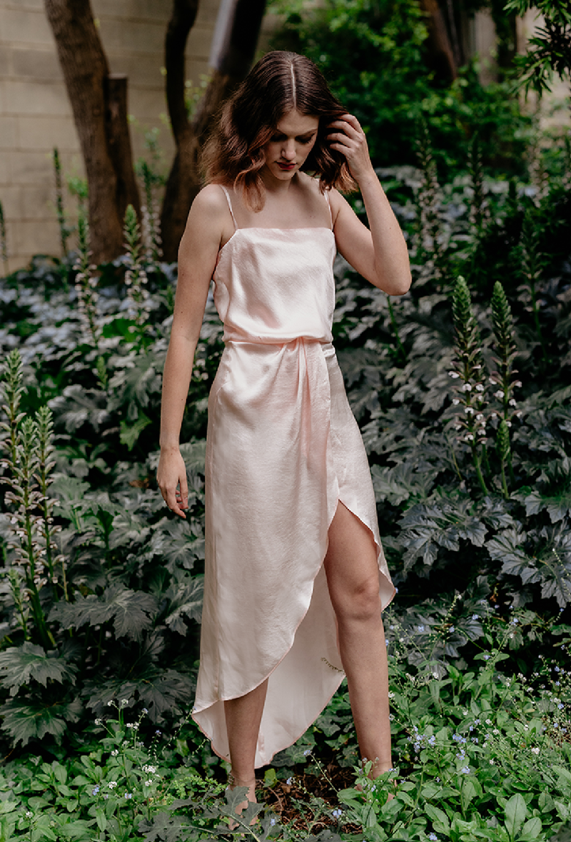 BAMBI IN POWDER- Slip dress with wrap skirt and square neckline