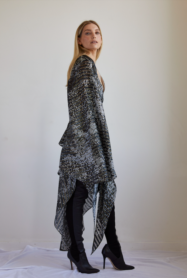 INDIA - Sequin printed silk hankie hem dress