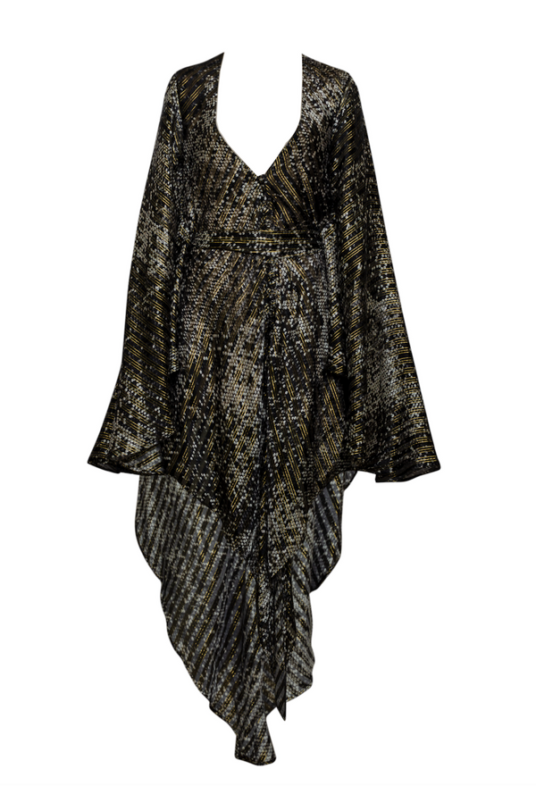 INDIA - Sequin printed silk hankie hem dress