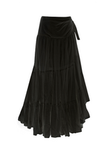 Mila - Full layered fine cotton maxi skirt in black