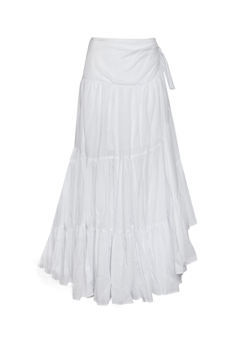 Mila - Full layered fine cotton maxi skirt in white